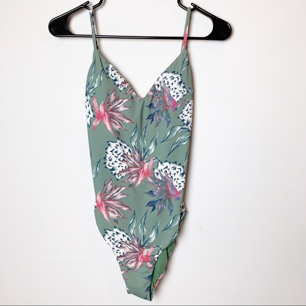 Roxy Floral Lace Up Open Back Swimsuit